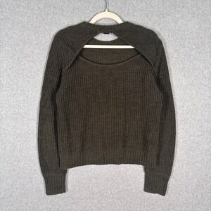 Sanctuary Sweater Medium Olive Army Cut Out Back Indie Quiet Luxury Grandpa Twee